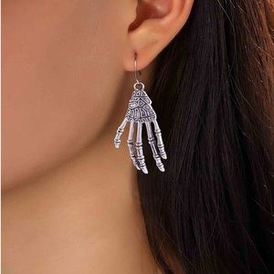 Halloween Dangle Earrings skeleton hands for Women Girls silver. Metal